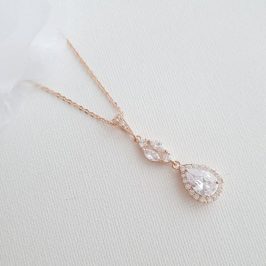 14K Gold Drop Pendant Necklace (1.5 Inches) for Brides & Bridesmaids Gift-Hayley - PoetryDesigns