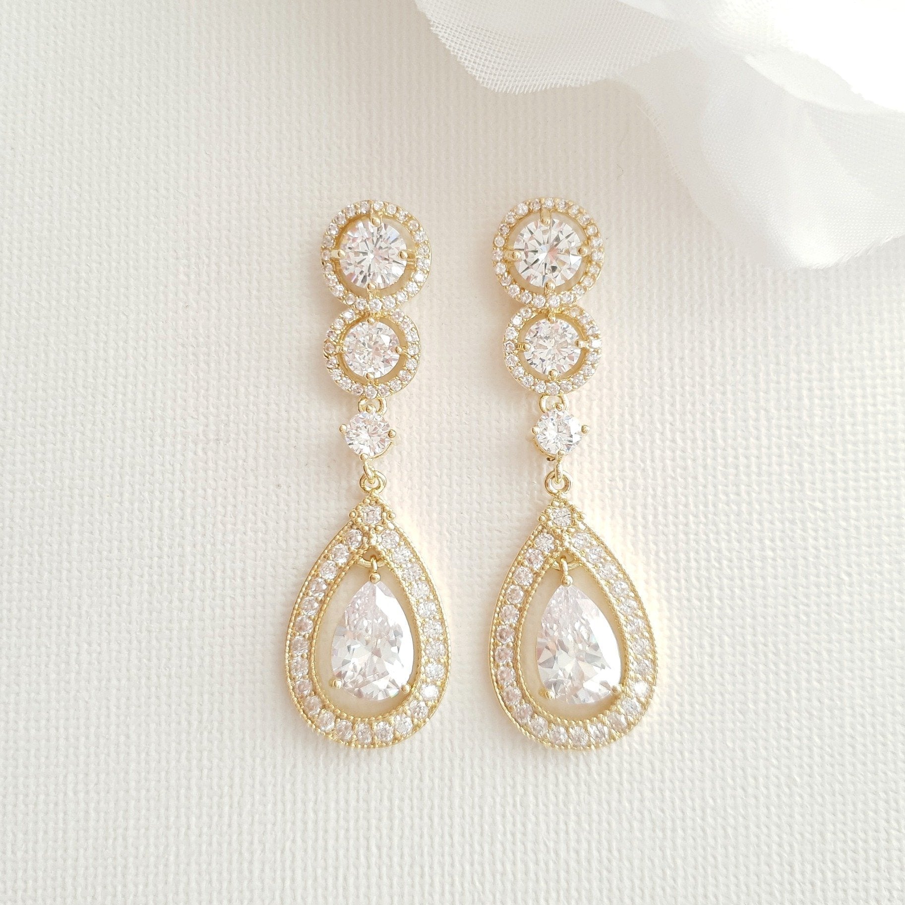 14k Gold Plated Bridal Earrings-Sarah - PoetryDesigns