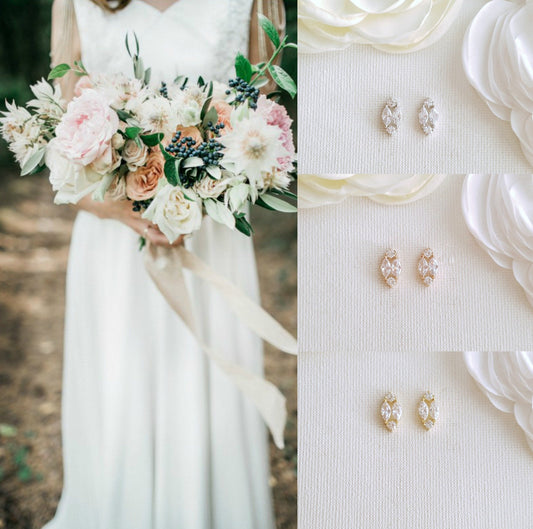 14K Gold Plated Diamond Shaped Stud Earrings-Hayley - PoetryDesigns