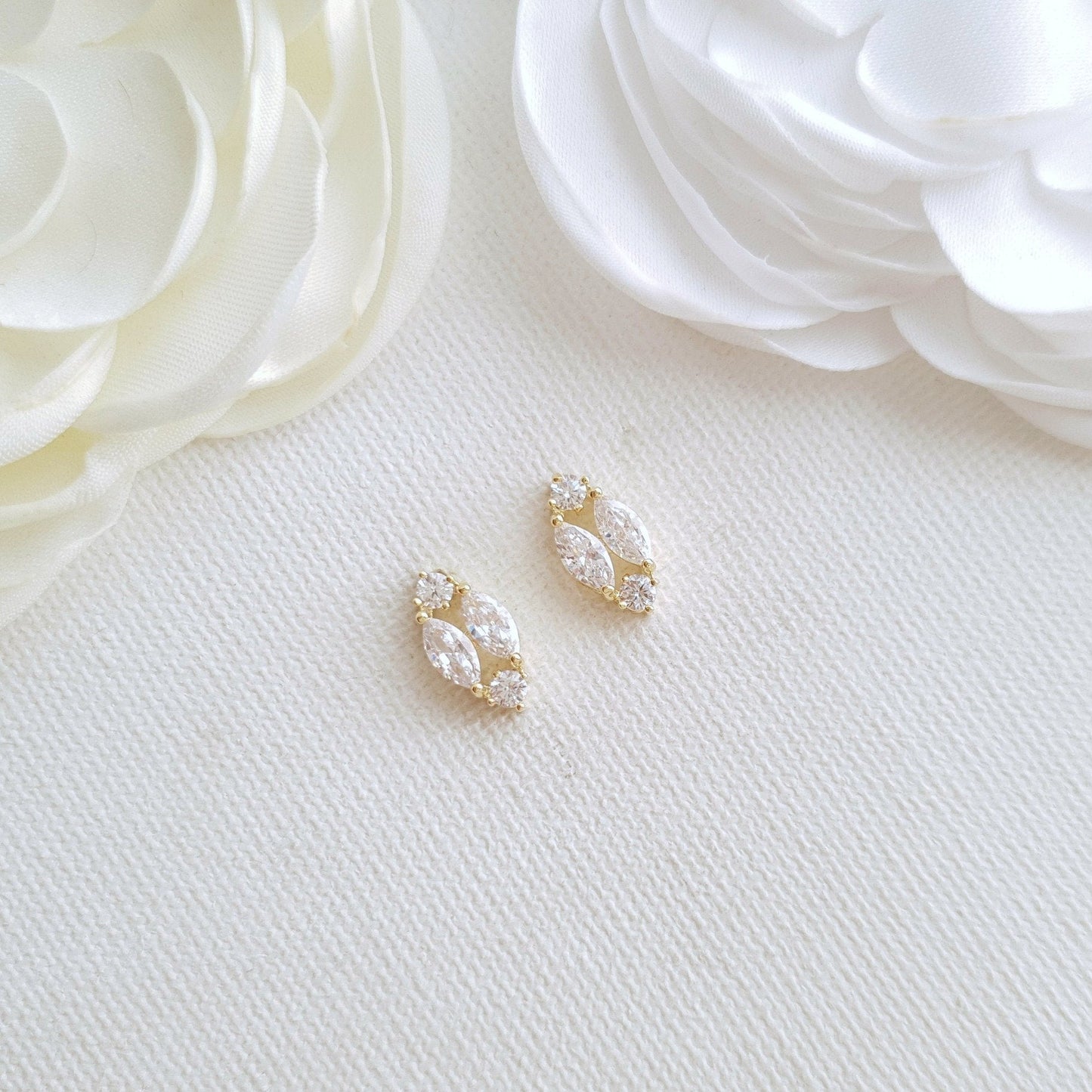 14K Gold Plated Diamond Shaped Stud Earrings-Hayley - PoetryDesigns