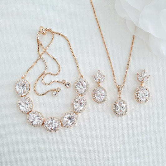 14K Gold Plated Oval Wedding Jewelry Set-Emily - PoetryDesigns