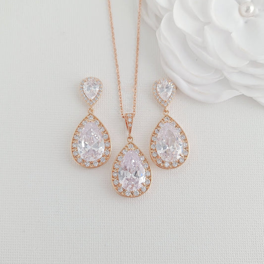 14K Gold Plated Wedding Jewelry Set for Brides- Evelyn - PoetryDesigns