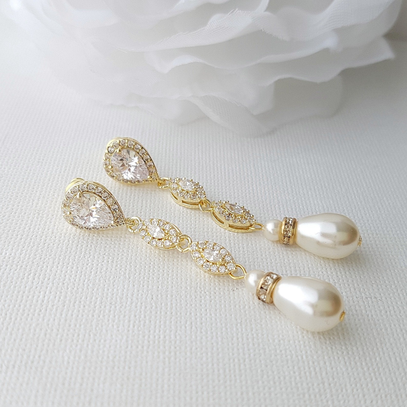 Rose Gold Pearl Earrings-Abby - PoetryDesigns