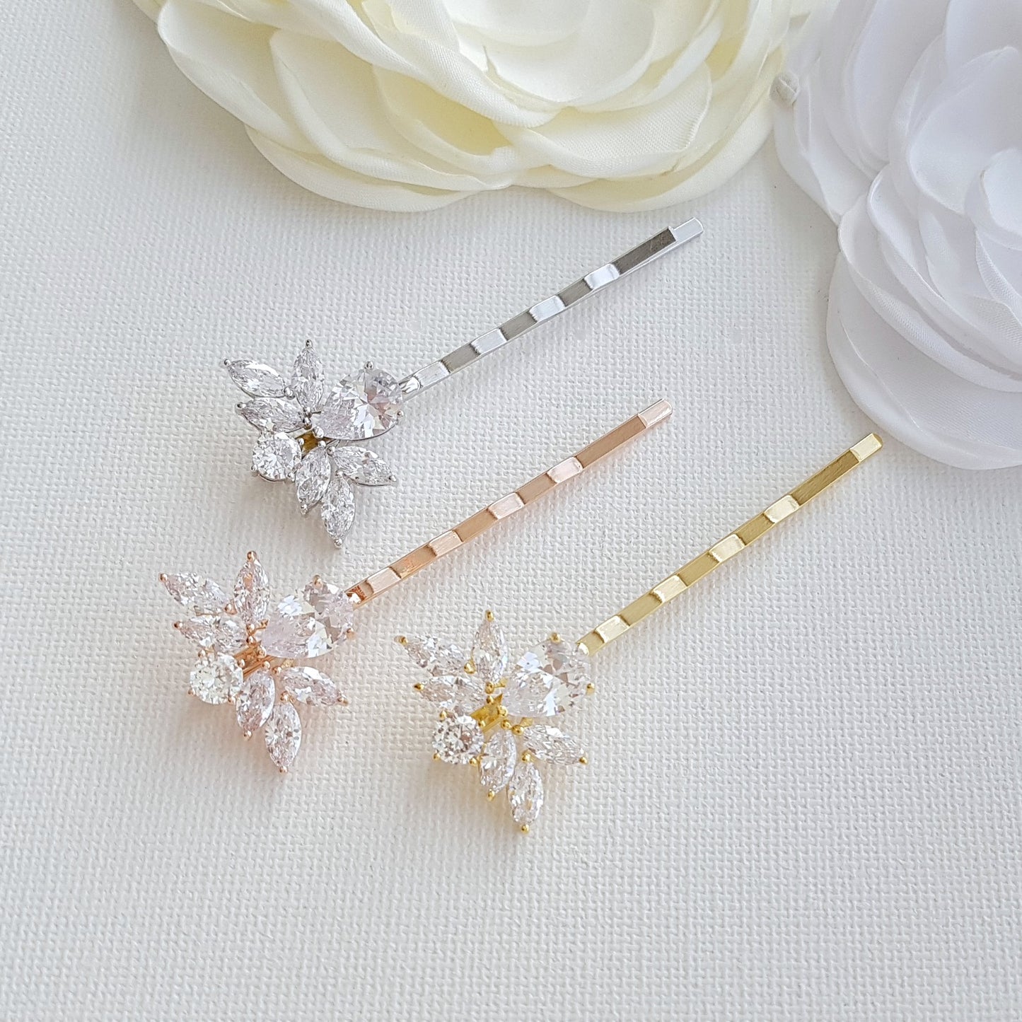Bridal Hair Pins Crystal Pearl Silver-Nicole