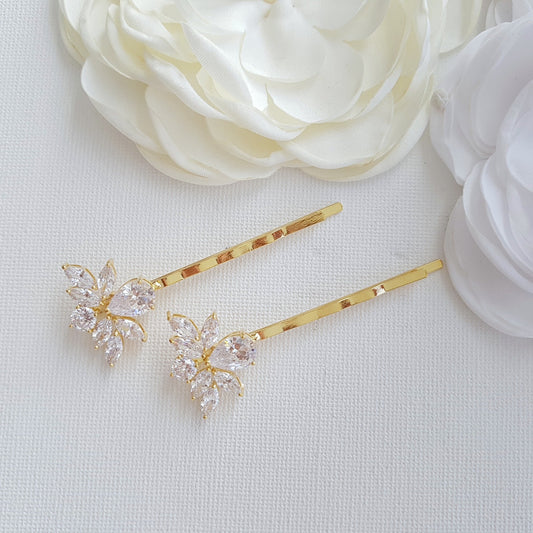 Gold Bridal Crystal Hair Pins- Nicole - PoetryDesigns
