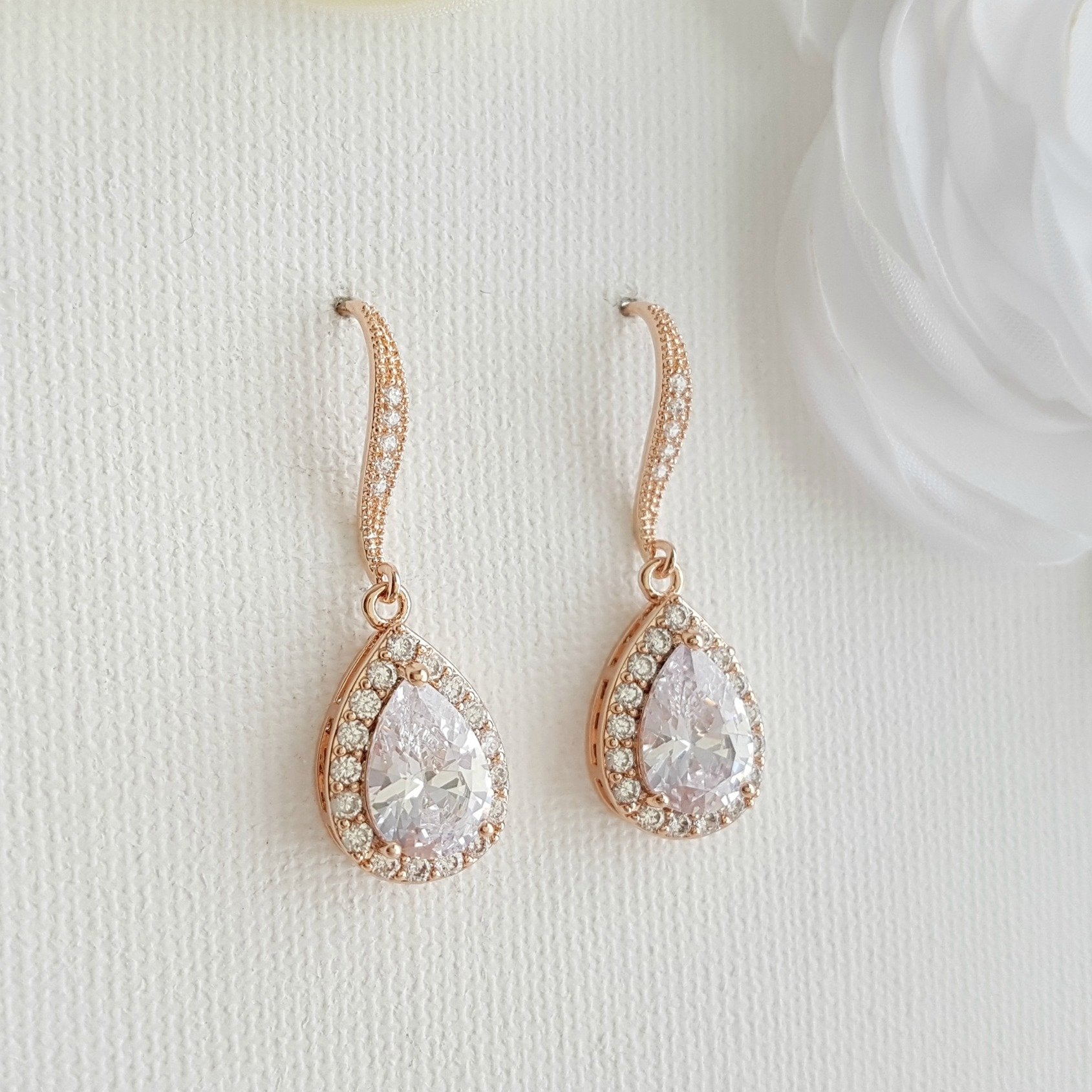 Crystal Dangle Earrings in Rose Gold-Emma - PoetryDesigns