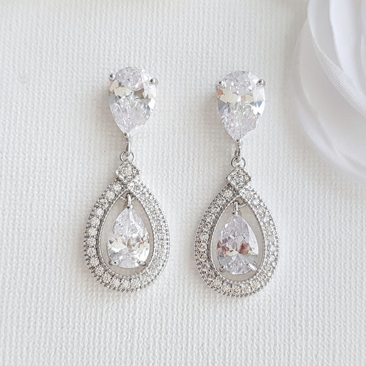 Gold Crystal Drop Earrings Weddings- Sarah