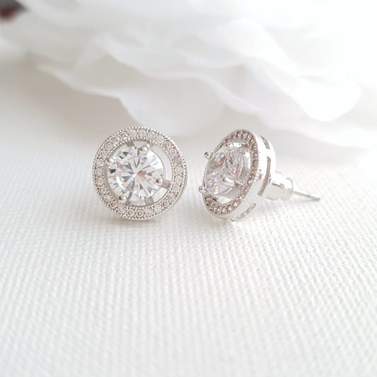 Round Stud Earrings Silver- Denise - PoetryDesigns