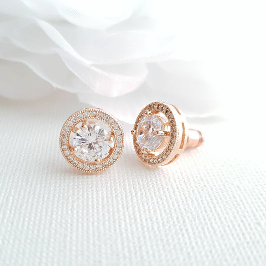 Rose Gold Round Stud Earrings- Denise - PoetryDesigns