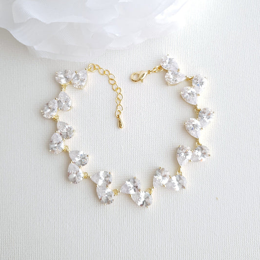 Yellow Gold Teardrop Bridal Bracelets- Clara - PoetryDesigns