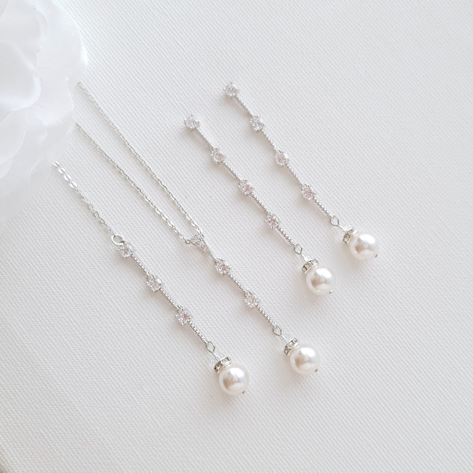 Pearl Drop Necklace Earring Jewelry Set for Weddings- Ginger - PoetryDesigns