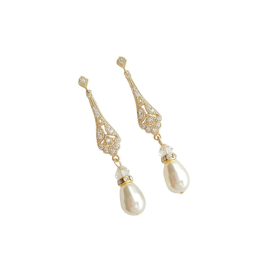 Vintage Wedding Earrings in Gold-Lisa - PoetryDesigns