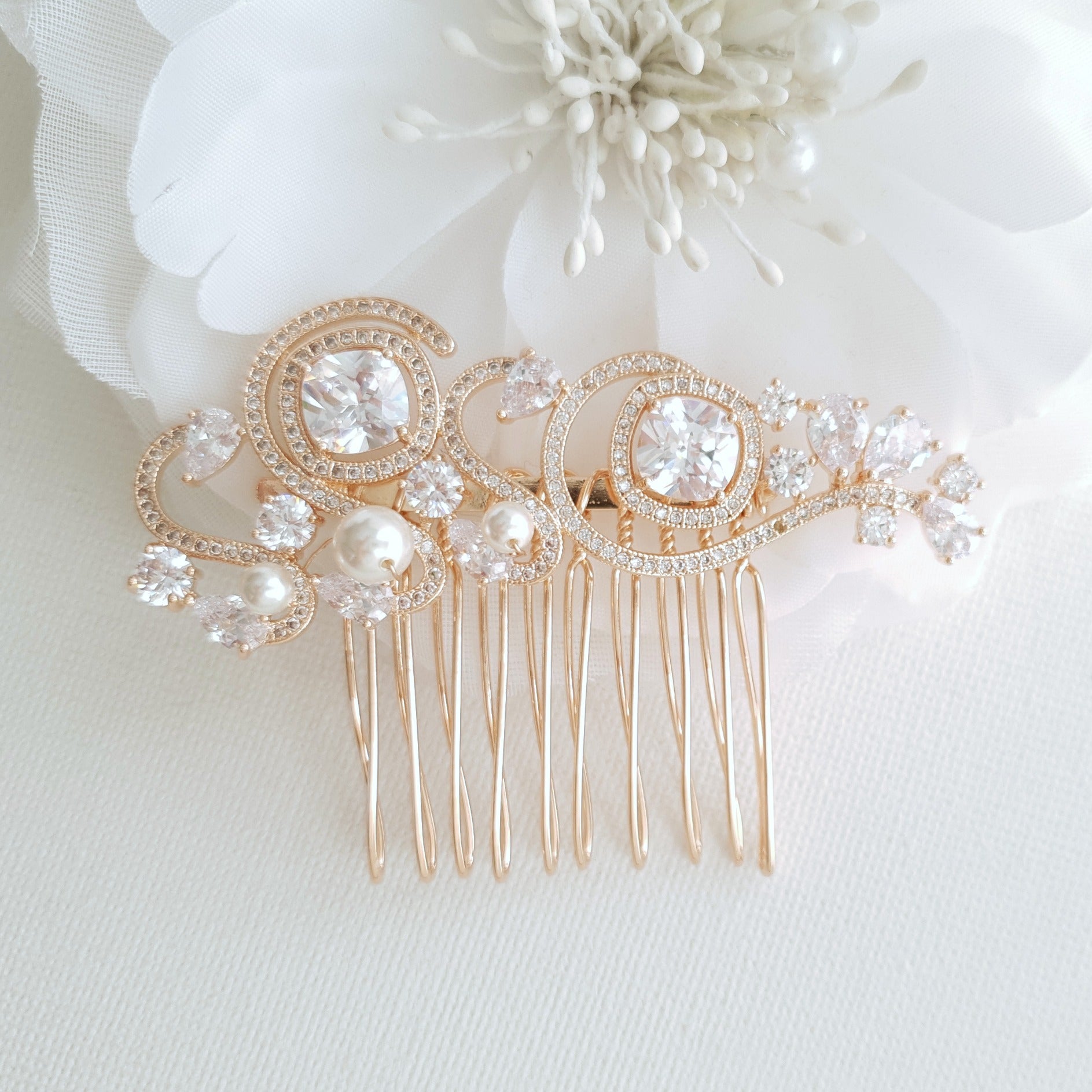 Rose gold online hair comb bridal