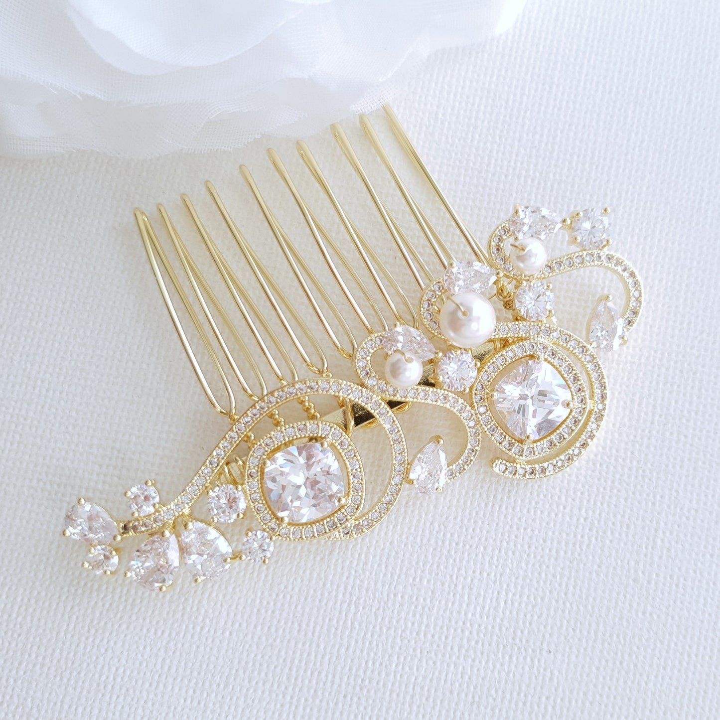 Small Light Gold Color Wedding Hair Comb- Casey