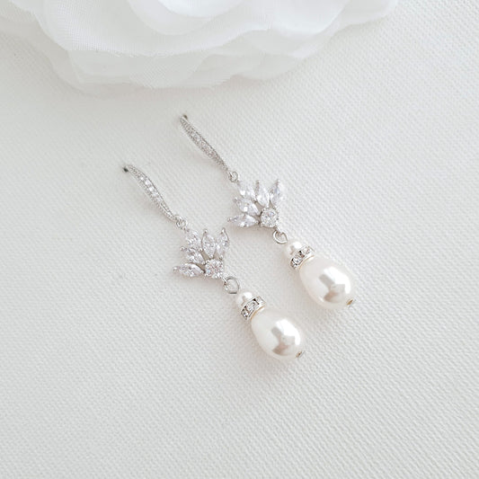 Boucles d'oreilles pendantes de mariée avec perles et cristaux-Rosa