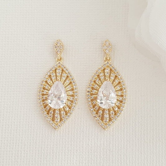 Gold Short Drop Earrings-Zoey - PoetryDesigns