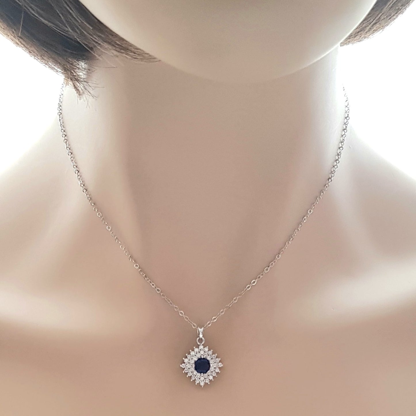 Blue and Silver Rhombus Pendant- Bright Blue - PoetryDesigns