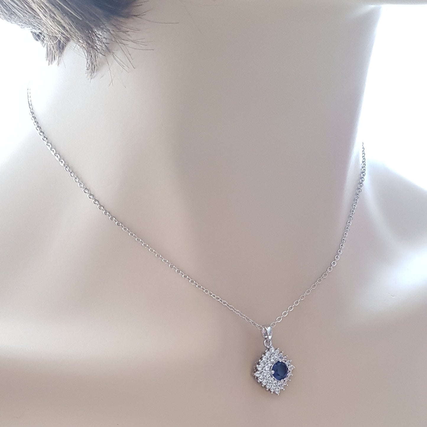 Blue and Silver Rhombus Pendant- Bright Blue - PoetryDesigns
