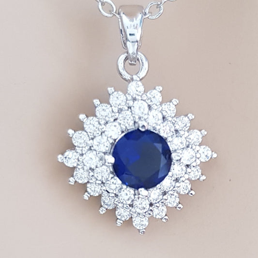 Blue and Silver Rhombus Pendant- Bright Blue - PoetryDesigns