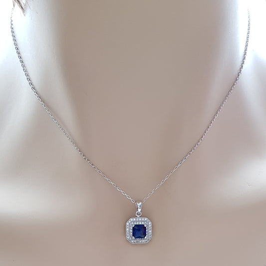 Blue Sapphire Cubic Zirconia Necklace Pendant- Quad Blue - PoetryDesigns
