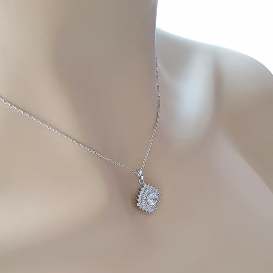 Rhombus Pendant In Cubic Zirconia-Bright - PoetryDesigns