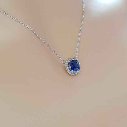 Sapphire Blue Cubic Zirconia Pendant Necklace-Azure - PoetryDesigns