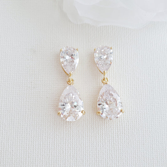 Boucles d'oreilles et collier en zircon cubique transparent en or rose-Clara