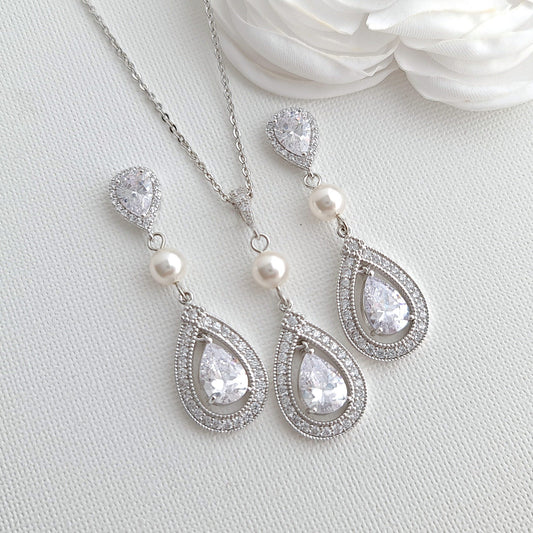 Bridal Necklace and Earring Set-Sarah - PoetryDesigns