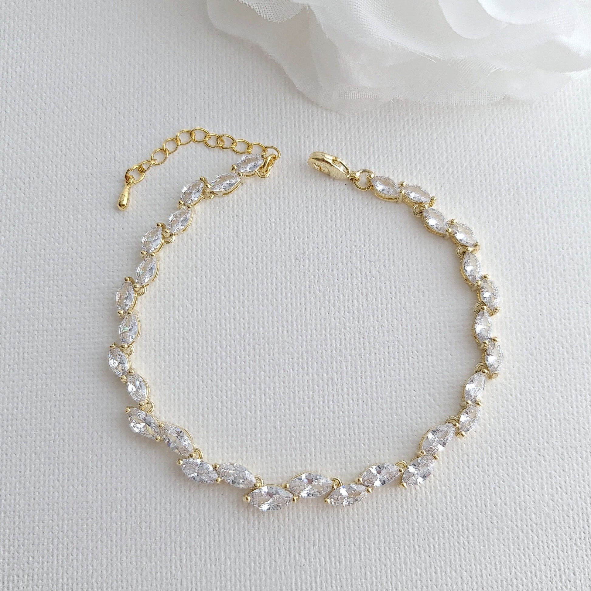Silver Leaf Bracelet for Brides & Weddings in CZ- Belle - PoetryDesigns