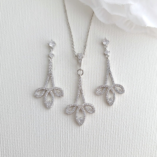 Modern Bridal Jewelry Set Earrings & Necklace-Allison - PoetryDesigns