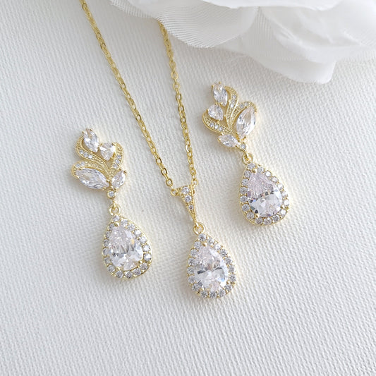 Gold Earrings and Necklace Set For Wedding-Wavy