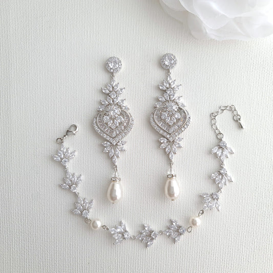 Wedding Earrings and Bracelet Set Silver- Poetry Designs