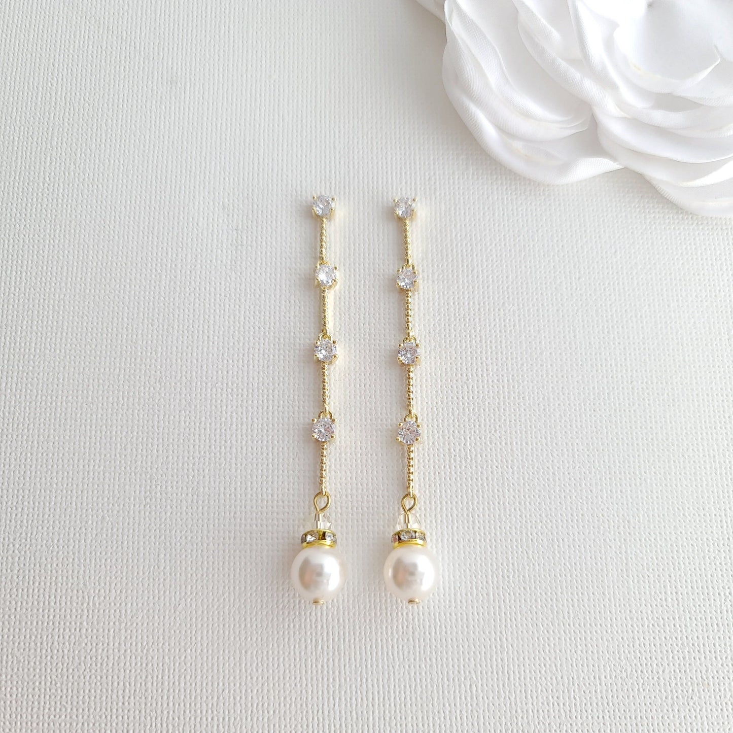 Gold Jewelry Set With Pearl Drop Earrings Necklace Bracelet-Ginger