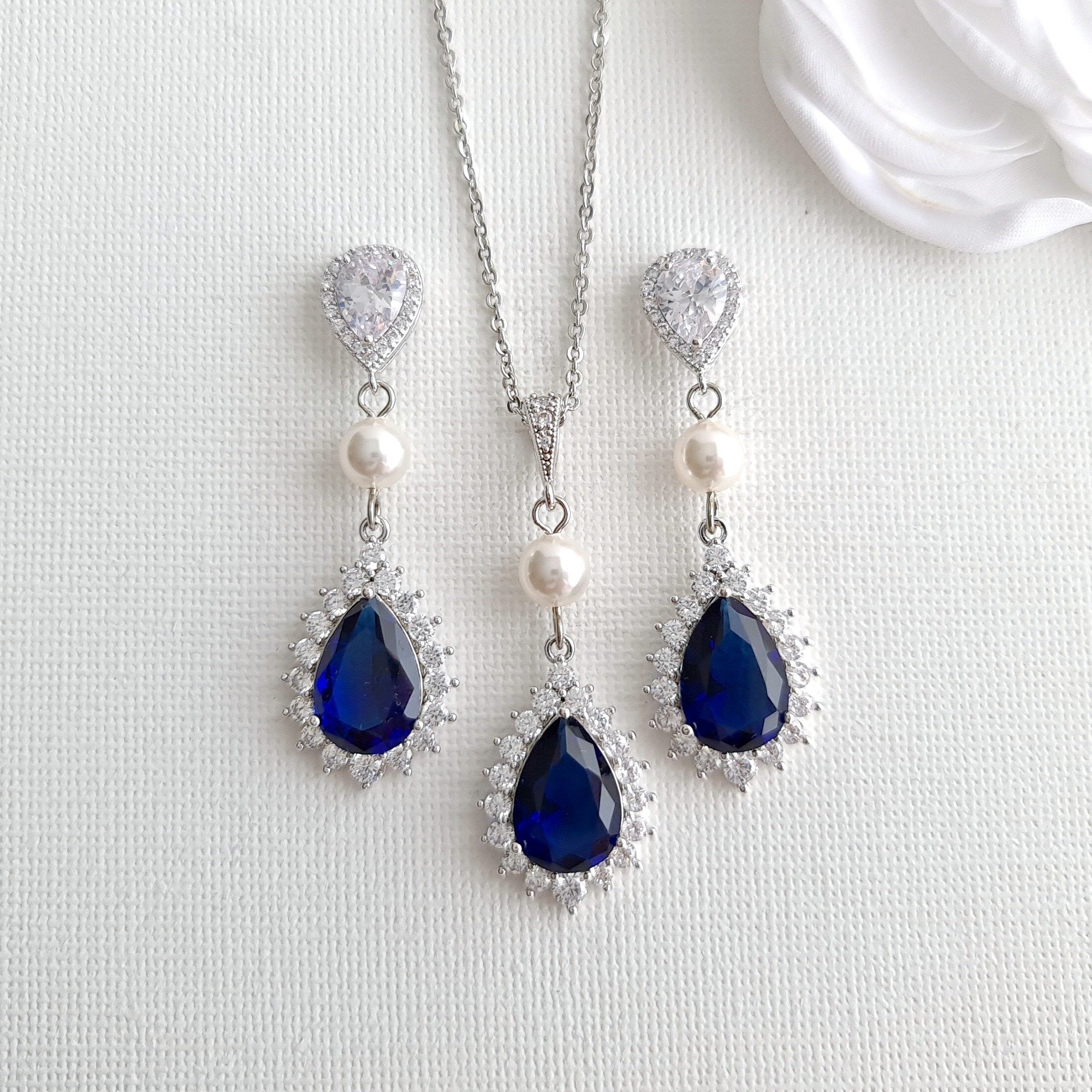 Blue Bridal Jewelry Set, Earrings & Necklace Set for Your Wedding Day Blue Bridal Jewelry Set, Earrings & Necklace Set for Your Wedding Day