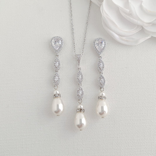 Ensemble de bijoux de mariée en argent avec perles - Abby