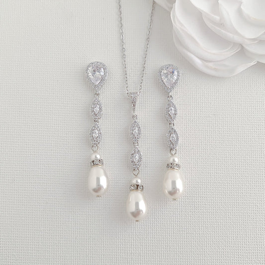Bridal Jewelry Set With Clip On Earrings Necklace Bracelet- Abby