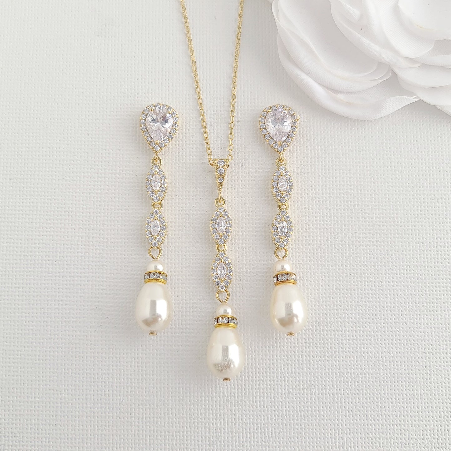 Silver Bridal Jewelry Set with Pearls- Abby