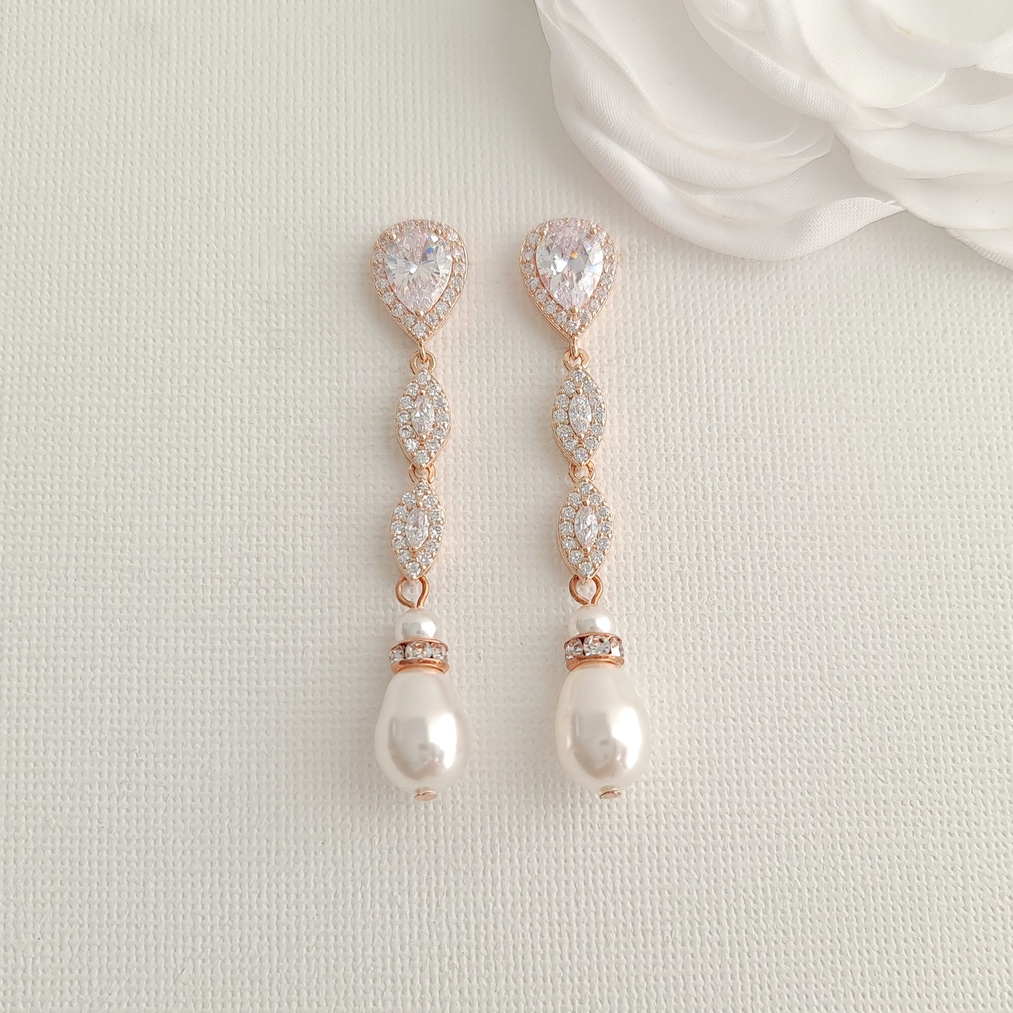 Slim Long Silver Pearl Earrings-Abby