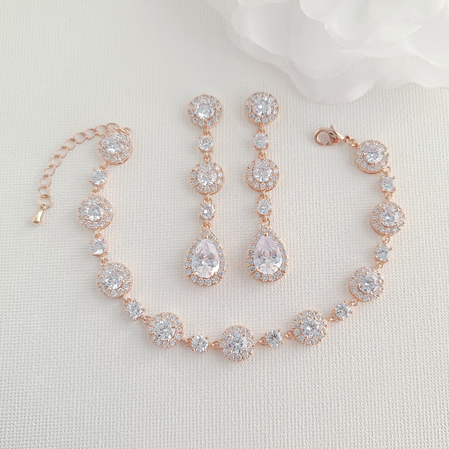 Earrings Necklace Bracelet 3 Piece Rose Gold Jewelry Set- Reagan