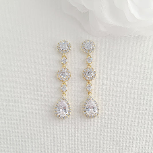 Round Crystal Earrings and Bracelet Set in Gold for Brides-Reagan