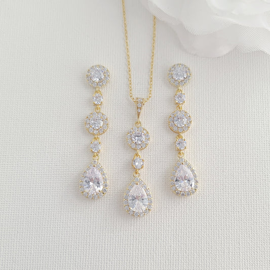 Jewelry Set of Gold Earrings Necklace Bracelet for Your Wedding Day-Reagan