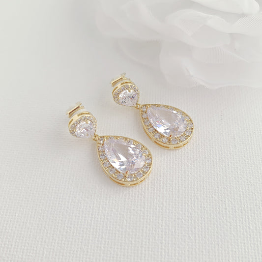 Gold Wedding Clip On Earrings-Evelyn