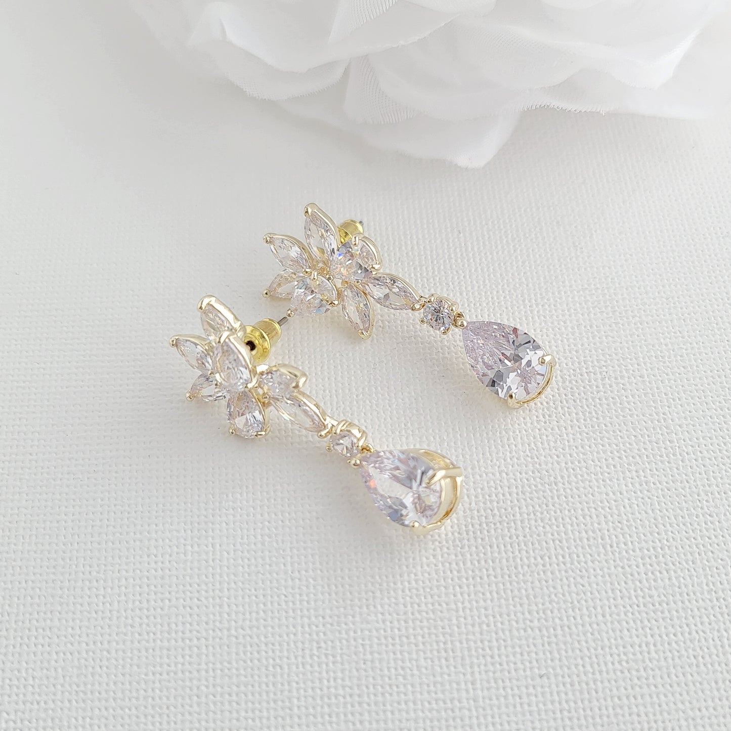 Floral and Teardrop Rose Gold Earrings For Brides-Ivy