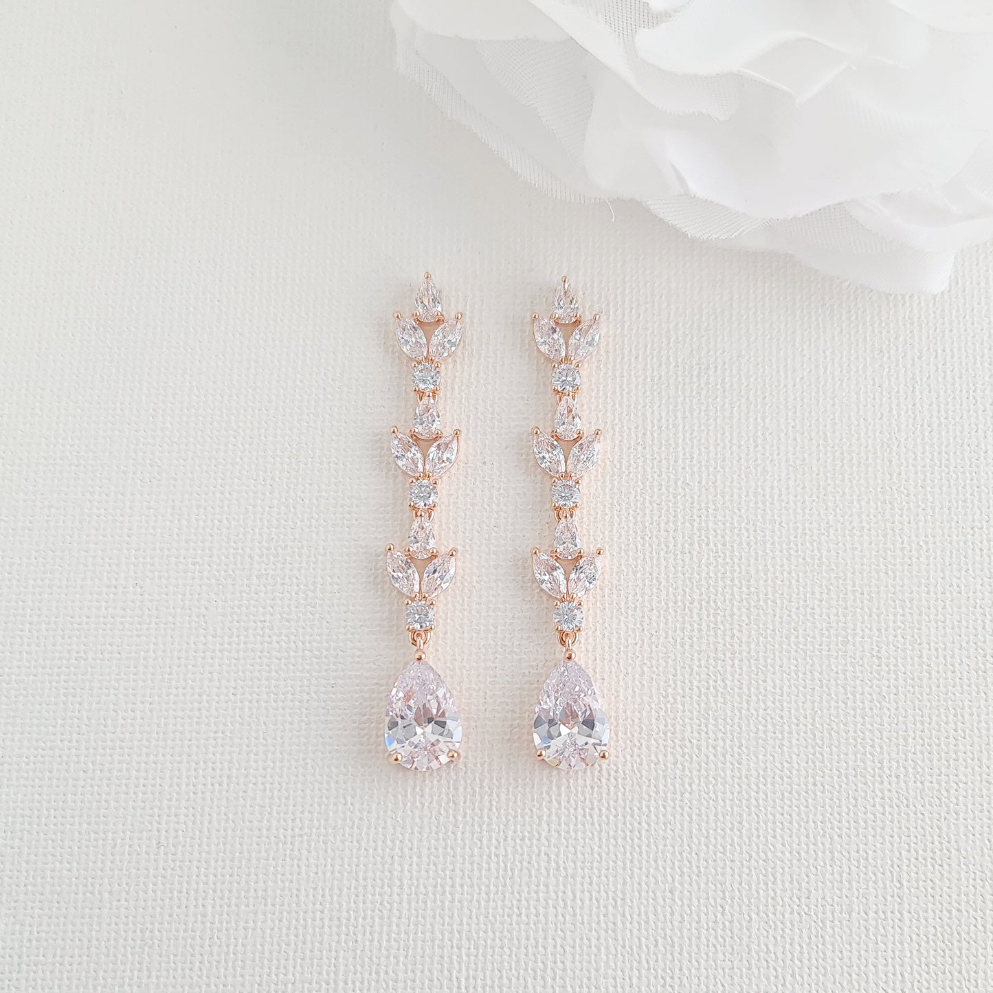 Long Earrings In Rose Gold for Weddings-Anya