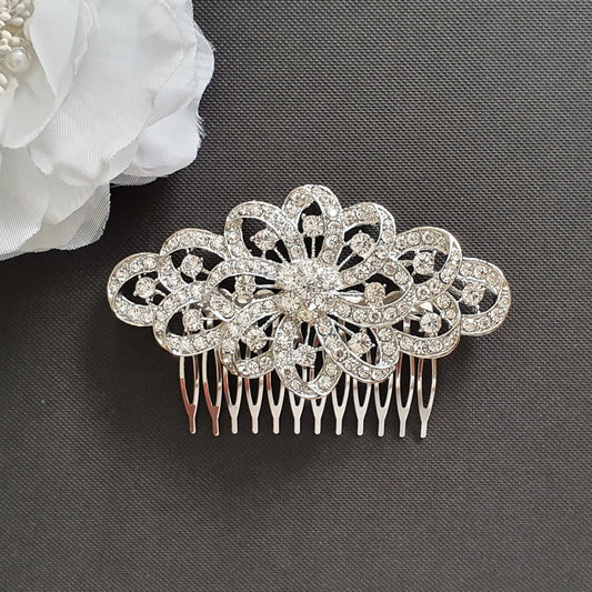 Floral Ribbon Crystal Hair Comb an Ornate Statement Bridal Hair Accessory- Abby