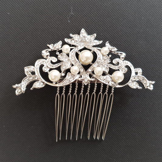 Vintage Pearl & Crystal Wedding Hair Comb - Romantic Bridal Accessory - Eleanor