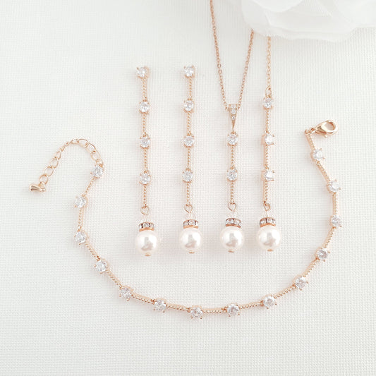 Rose Gold Pearl Drop Necklace Set-Ginger