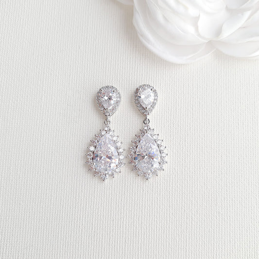Silver Crystal Teardrop Bridal & Evening Earrings - Raya