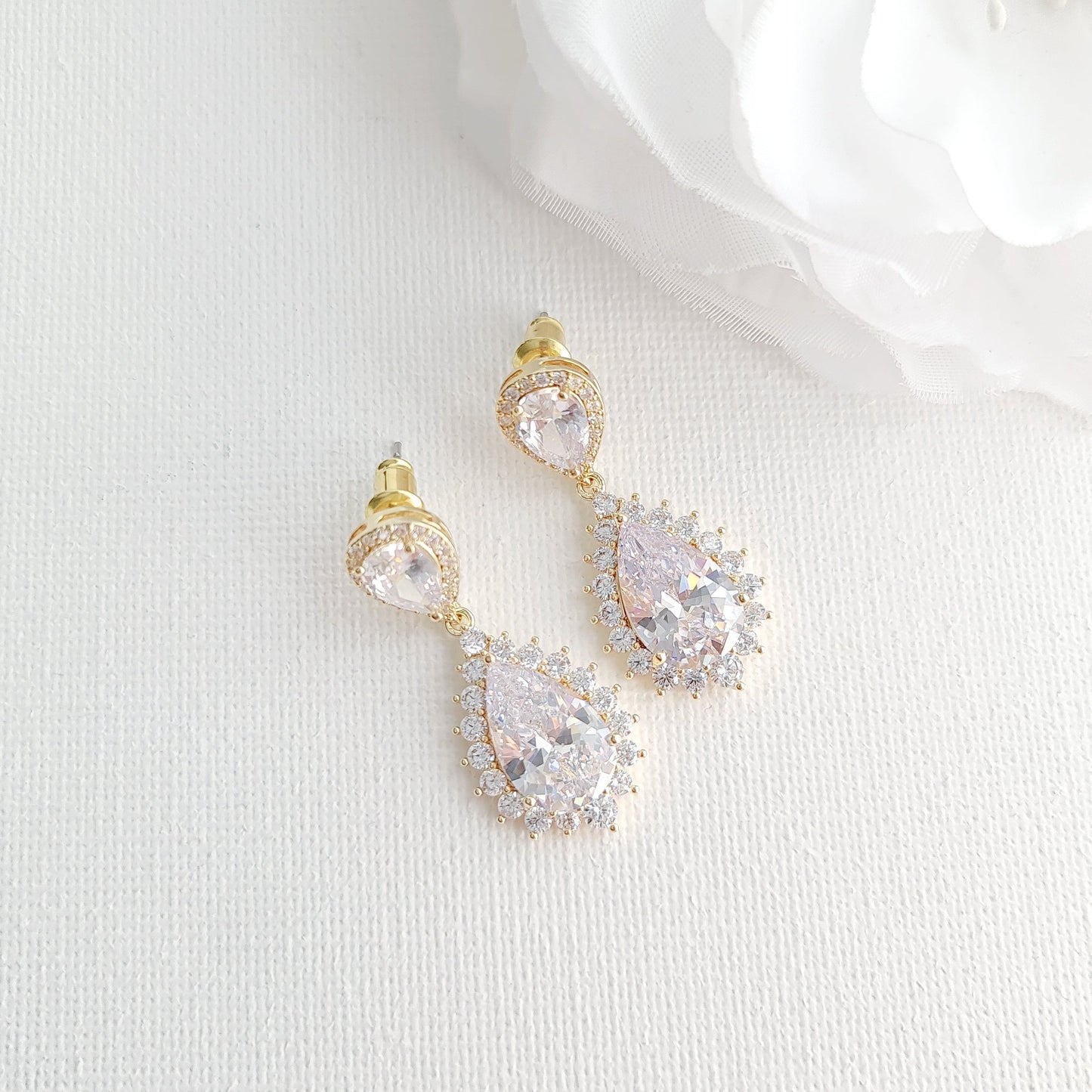 Teardrop Rose Gold Earrings For Weddings-Raya