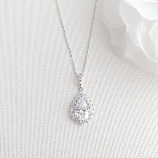 Rose Gold Crystal Teardrop Necklace - Raya